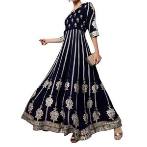 Chandrakala Elegant Anarkali Gown Maxi Dress for Evening Party NAVY Blue